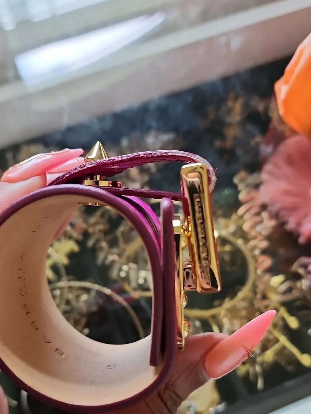 Barbara Bui Fuchsia Leather Bracelet with Gold-Tone Buckle